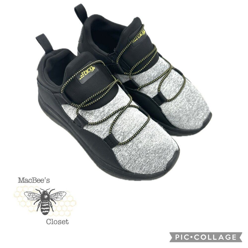 BCG Kids Running Shoes Boys Girls Black Gray Pull On Stretch Athletic Academy